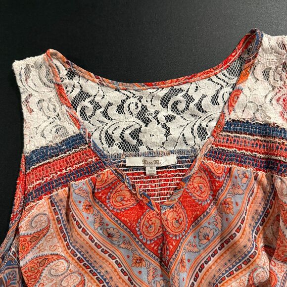 Miss Me Boho Paisley High-Low Dress Size M Orange Rust Smocked Lace Back Western - Picture 6 of 9